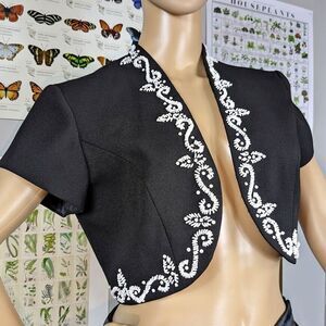 Vintage y2k J.R. Nites Shrug Bolero Jacket Beaded Formal Cocktail Black Size 6P